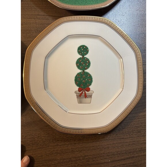 Mikasa 9" Plates Holly Ornament Topiary Trees Set of 5 Variety Christmas Holiday - Picture 7 of 12